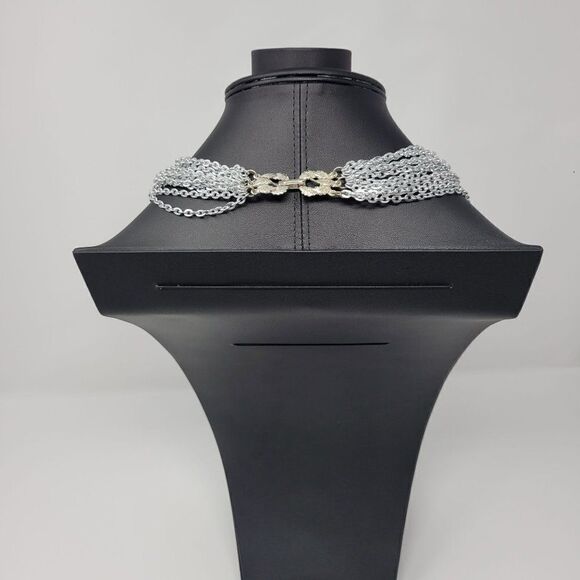 Vintage 15 Strand Multi- strand Layered Silver Tone Chain Statement Medieval - Picture 5 of 10